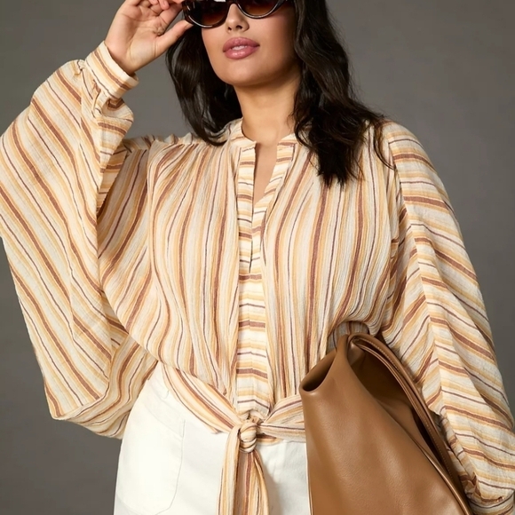 By Anthropologie tie front stripped oversized top size XS - Picture 1 of 8